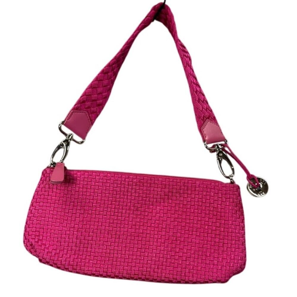 The Sak Fuchsia Crochet Bow Shoulder Bag Silver Accents Y2K Wallet Baguette - Picture 1 of 7